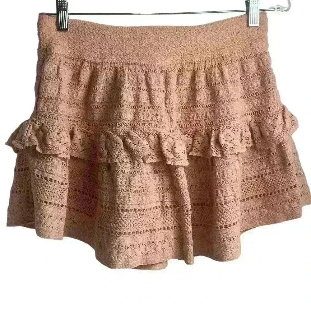 Aerie Women's M Light Pink Lace Ruffle Mini Skirt Summer Casual‎ NWT